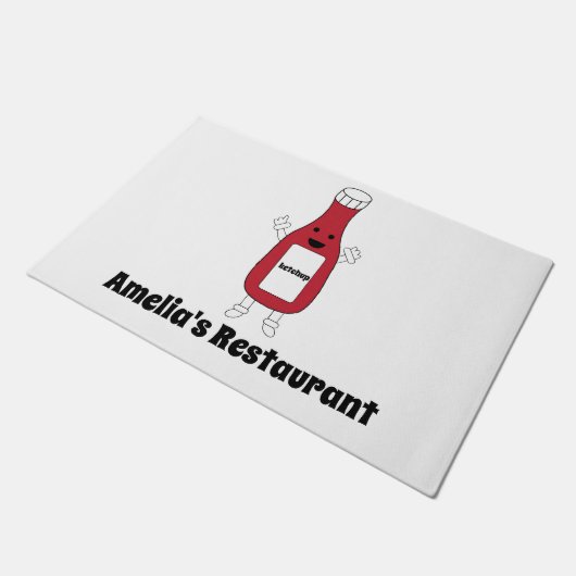 ケチャップボトルパーソナライズ名可愛いかわいい ドアマット (アングル)