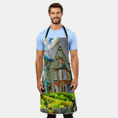 ケッビクトリアンウィッ絵を描クの水色の家 エプロン (着用した状態)