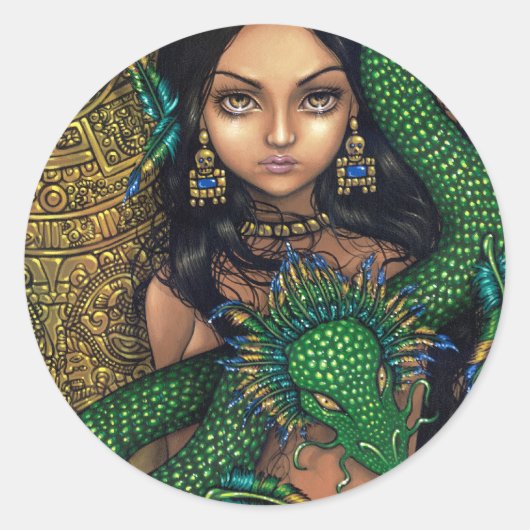 「ケツァルコアトルの巫女」ステッカー ラウンドシール (正面)