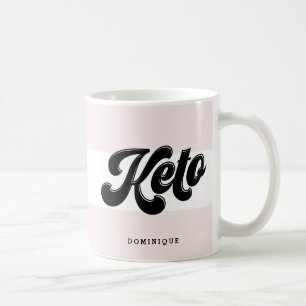 ケトブラックレトロスクリプトタイポグラフィピンクストライプ色 コーヒーマグカップ