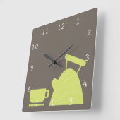 ケトルとティーカップ スクエア壁時計 (傾斜)