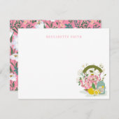 ケトル&ティーティンピンクフローラ文房具ノートカード ノートカード (正面/裏面)