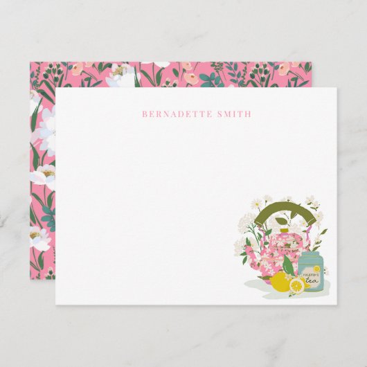 ケトル&ティーティンピンクフローラ文房具ノートカード ノートカード (正面/裏面)