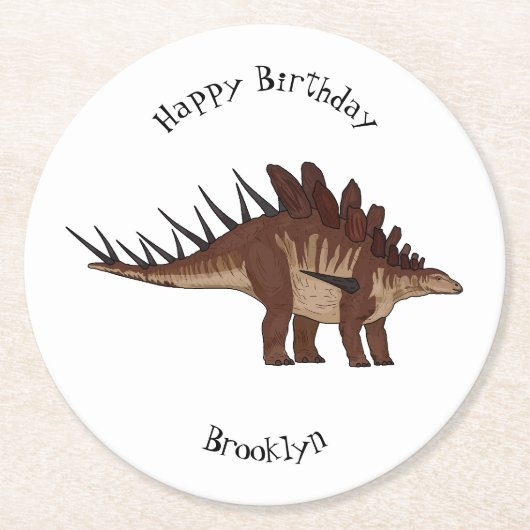 ケトロサウルス漫画イラストレーション ラウンドペーパーコースター (正面)