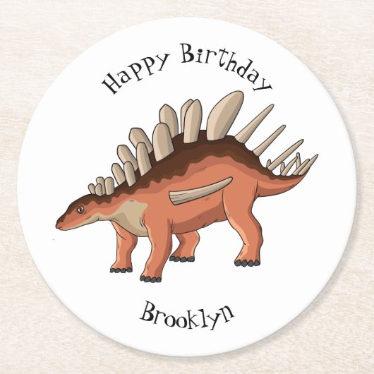 ケトロサウルス漫画イラストレーション ラウンドペーパーコースター (正面)