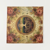 ケドキによる生活の木バラ金ゴールド刺繍 タペストリー (正面(横))