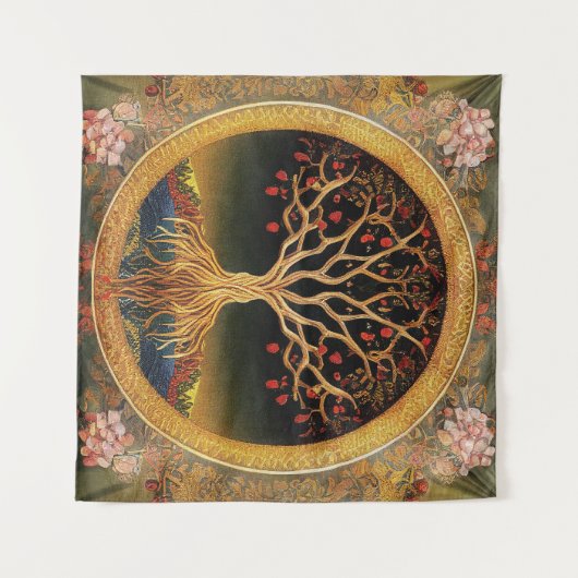 ケドキフローラ刺繍による生活の木 タペストリー (正面(横))