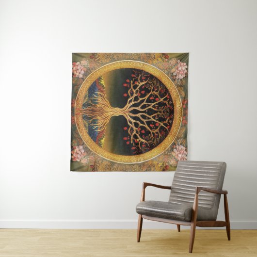 ケドキフローラ刺繍による生活の木 タペストリー (インサイチュ(横))