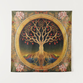 ケドキフローラ刺繍による生活の木 タペストリー