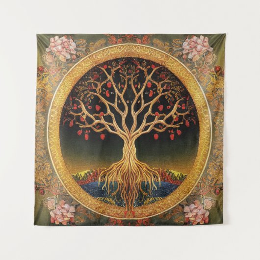 ケドキフローラ刺繍による生活の木 タペストリー (正面)