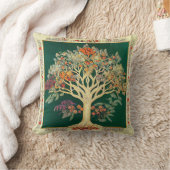 ケドキ緑の刺繍による生命木 クッション (ブランケット)