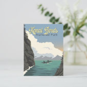 ケナイフィヨルド国立公園イラストレーショントラベルアート ポストカード (スタンド正面)