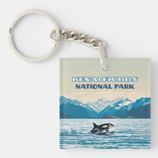 ケナイフィヨルド国立公園オルカアラスカヴィンテージ キーホルダー (正面)