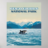 ケナイフィヨルド国立公園オルカアラスカヴィンテージ ポスター (正面)