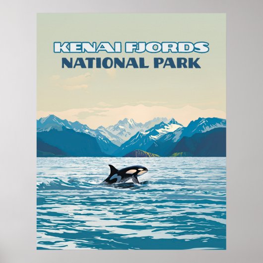 ケナイフィヨルド国立公園オルカアラスカヴィンテージ ポスター (正面)