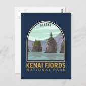 ケナイフィヨルド国立公園ヴィンテージエンブレム ポストカード (正面/裏面)