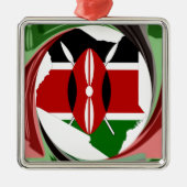 ケニアお祝いカラフル国旗の地図ベクトルアートワーク メタルオーナメント (正面)