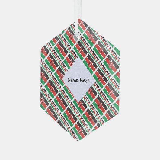 ケニアとケニアの国旗、あなたの名前で並ぶ ガラスオーナメント (正面左)