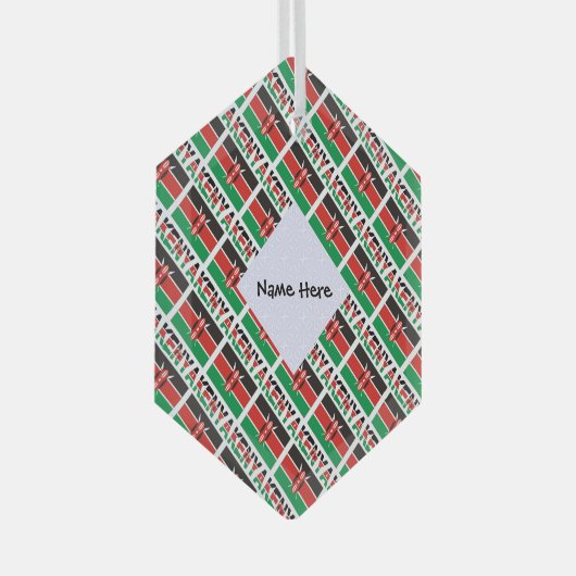 ケニアとケニアの国旗、あなたの名前で並ぶ ガラスオーナメント (正面右)