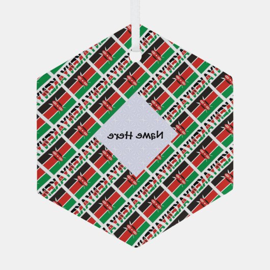 ケニアとケニアの国旗、あなたの名前で並ぶ ガラスオーナメント (裏面)