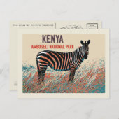 ケニアのアンボセリ国立公園のゼブラ ポストカード (正面/裏面)