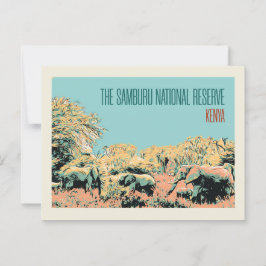 ケニアのサンブル国立保護区のゾウ ポストカード