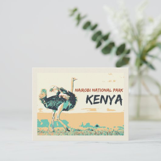 ケニアのナイロビ国立公園にあるダチョウ ポストカード (スタンド正面)