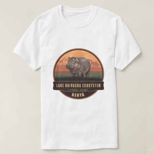 ケニアのビンテージ・サファリ・ナイロビ湖の生態系ヒッポ Tシャツ (デザイン正面)