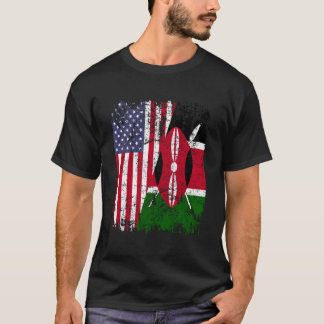 ケニアのルーツ ハーフアメリカ国旗 ケニア Tシャツ