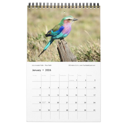 ケニアのワイルドリー暦の日の出(ペ独身のージ) カレンダー (1月 2026)