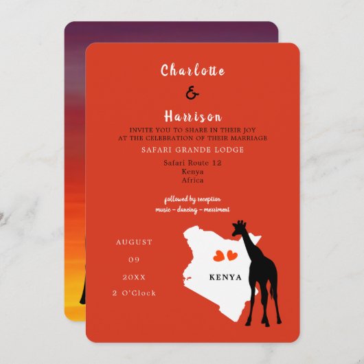 ケニアアフ結婚リカ行き先招待状 招待状 (正面/裏面)
