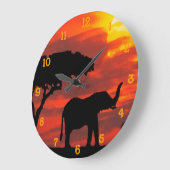 ケニアサファリエレファントワイルドライフサンセットウォーターカラー ラージ壁時計 (傾斜)