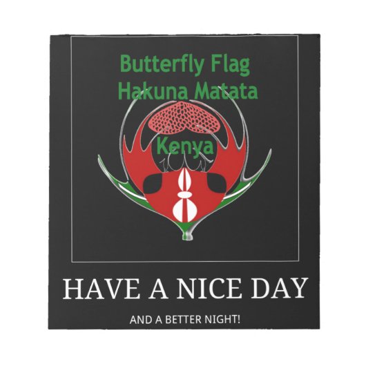 ケニアシールドデザイン:バタフライ国旗。 ノートパッド (正面)