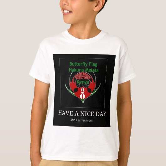 ケニアシールドデザイン:バタフライ国旗。 Tシャツ (正面)