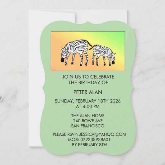ケニアゼブラス、誕生日 招待状 (正面)