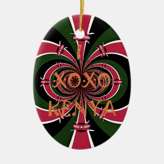 ケニアトラベルギフト – ハグ&キスデザイン セラミックオーナメント (正面)