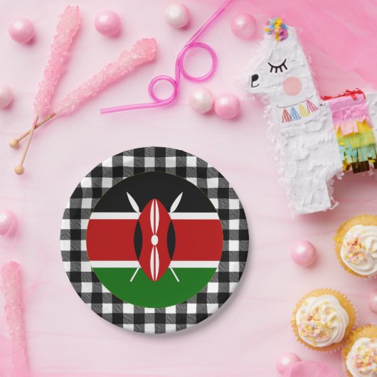 ケニアプレート、バッファロー・プレイド&ケニア国旗 ペーパープレート (パーティー)