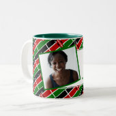 ケニア国旗の写真テンプレートテキストの追加 ツートーンマグカップ (正面左)