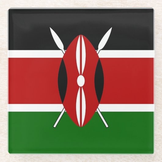 ケニア国旗を持つガラスコースターデザイン ガラスコースター (正面)
