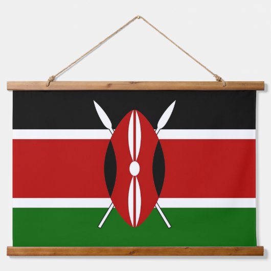 ケニア国旗を掲げたウォールタペストリー 吊り下げ型タペストリー (正面)