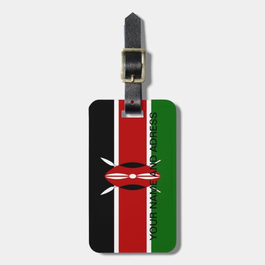 ケニア国旗を掲げた荷札 ラゲッジタグ (正面縦)