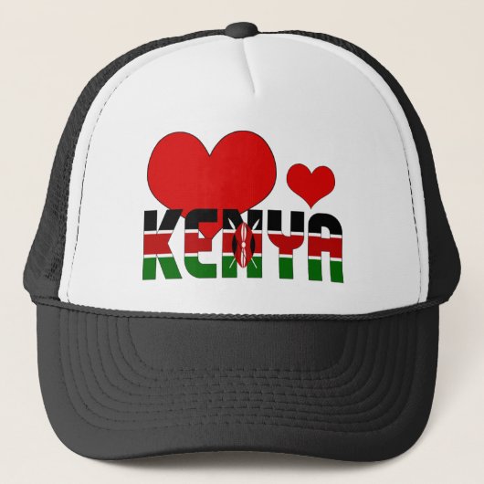 ケニア国旗ハート赤緑黒愛国心 キャップ (正面)