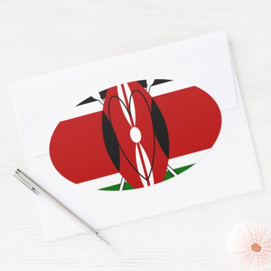 ケニア国旗ブラックレッドグリーンAr 楕円形シール (封筒)