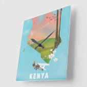 ケニア地図イラスト旅行ポスター スクエア壁時計 (傾斜)