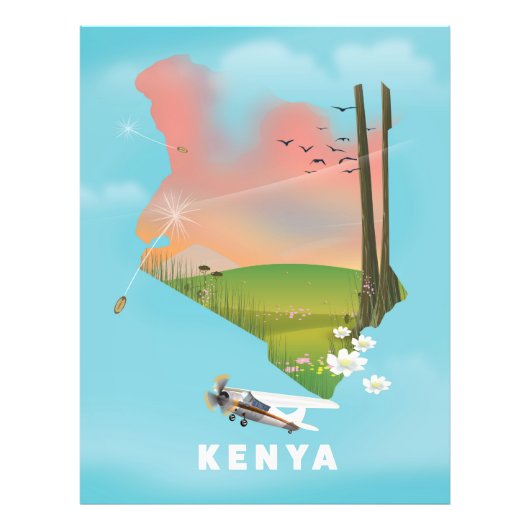 ケニア地図イラスト旅行ポスター フォトプリント            (正面)