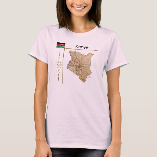 ケニア地図＋旗＋タイトルTシャツ Tシャツ (正面)