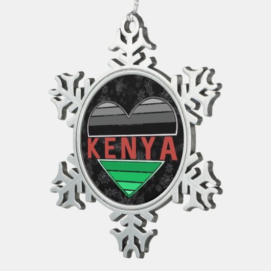 ケニア愛、ケニアのハートTシャツ スノーフレークピューターオーナメント (右)