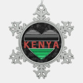 ケニア愛、ケニアのハートTシャツ スノーフレークピューターオーナメント (正面)