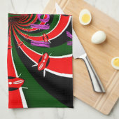 ケニア陸上競技世界選手権:くるくる回る旗 キッチンタオル (四つ折り)