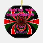 ケニア陸上競技世界選手権:旋回する国旗 セラミックオーナメント (正面)